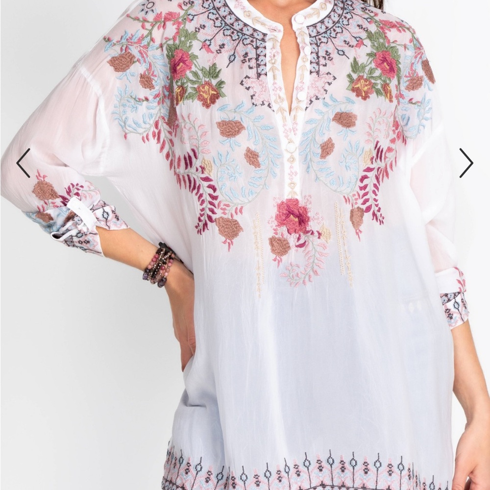 Johnny Was “Sundae” Hand Embroidered White Tunic